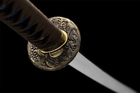Tsuba-Katana-Terre-et-Mer-Acier-T10-Hamon-Veritable