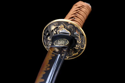 Tsuba-Katana-Tanto-Wakizashi-Suna-Acier-T10-Hamon-Veritable