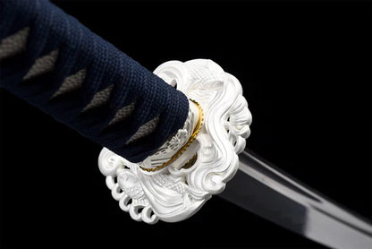 Tsuba-Katana-Wakizashi-Koi-Acier-T10-Hamon-Veritable