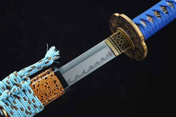 Katana-Japonais-Chrysantheme-Acier-T10-Hamon-Veritable