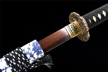 Katana-Japonais-Fleur-de-Ciel-Acier-Damas